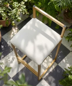 Tabouret de bar en métal Drakkar Or et Velours Crème