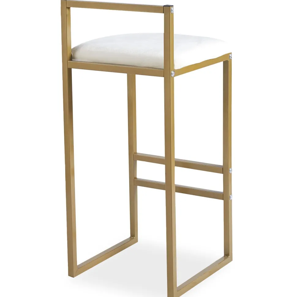 Tabouret de bar en métal Drakkar Or et Velours Crème