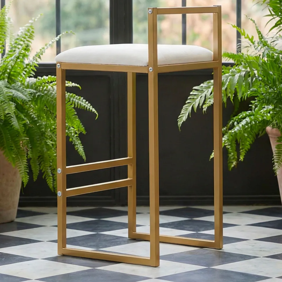 Tabouret de bar en métal Drakkar Or et Velours Crème