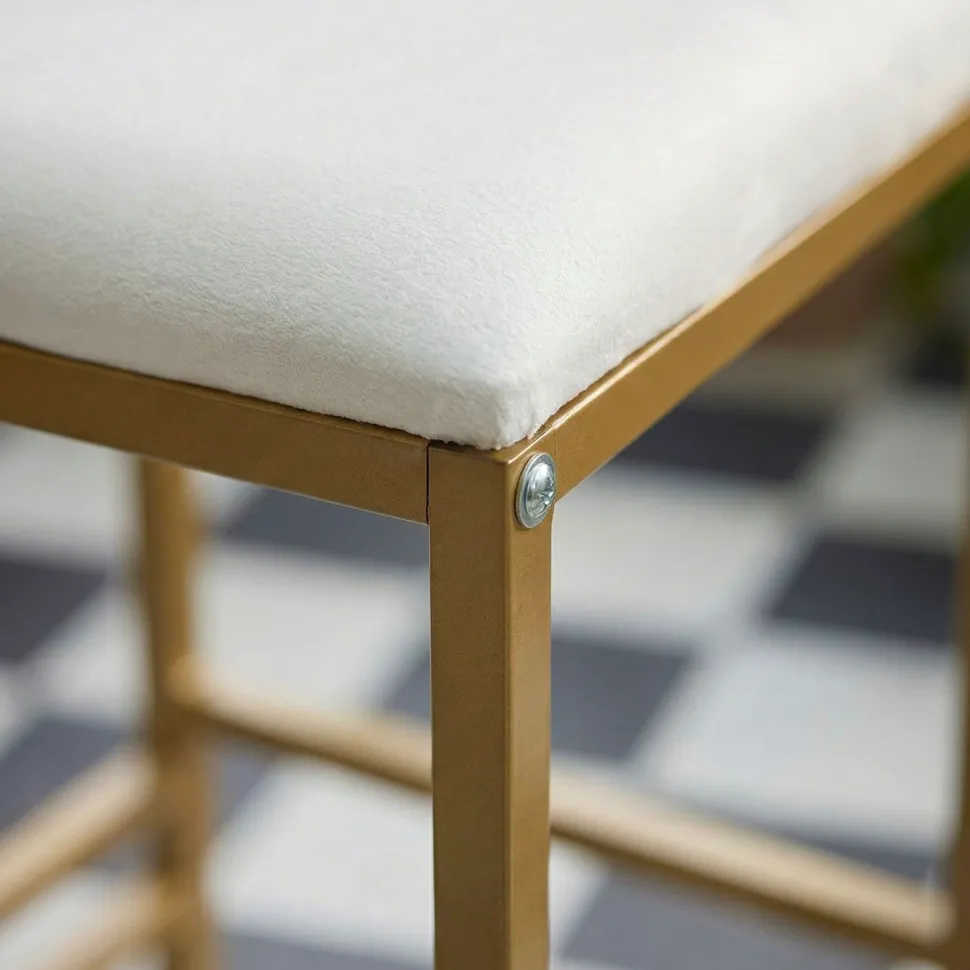 Tabouret de bar en métal Drakkar Or et Velours Crème