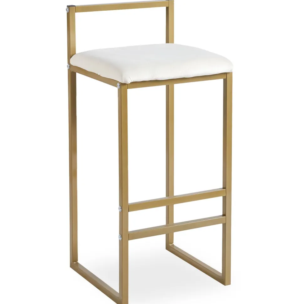 Tabouret de bar en métal Drakkar Or et Velours Crème