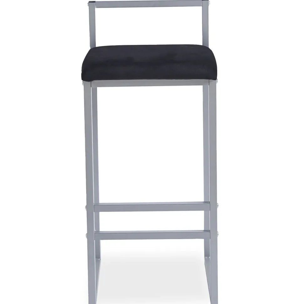 Tabouret de bar en métal Drakkar Argent et Velours Noir