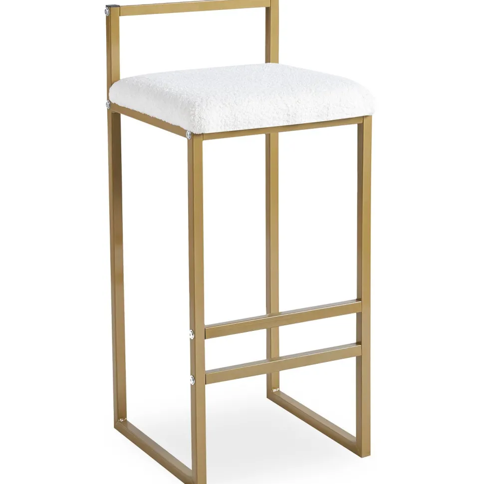 Tabouret de bar en métal Drakkar Or et Tissu bouclette Crème