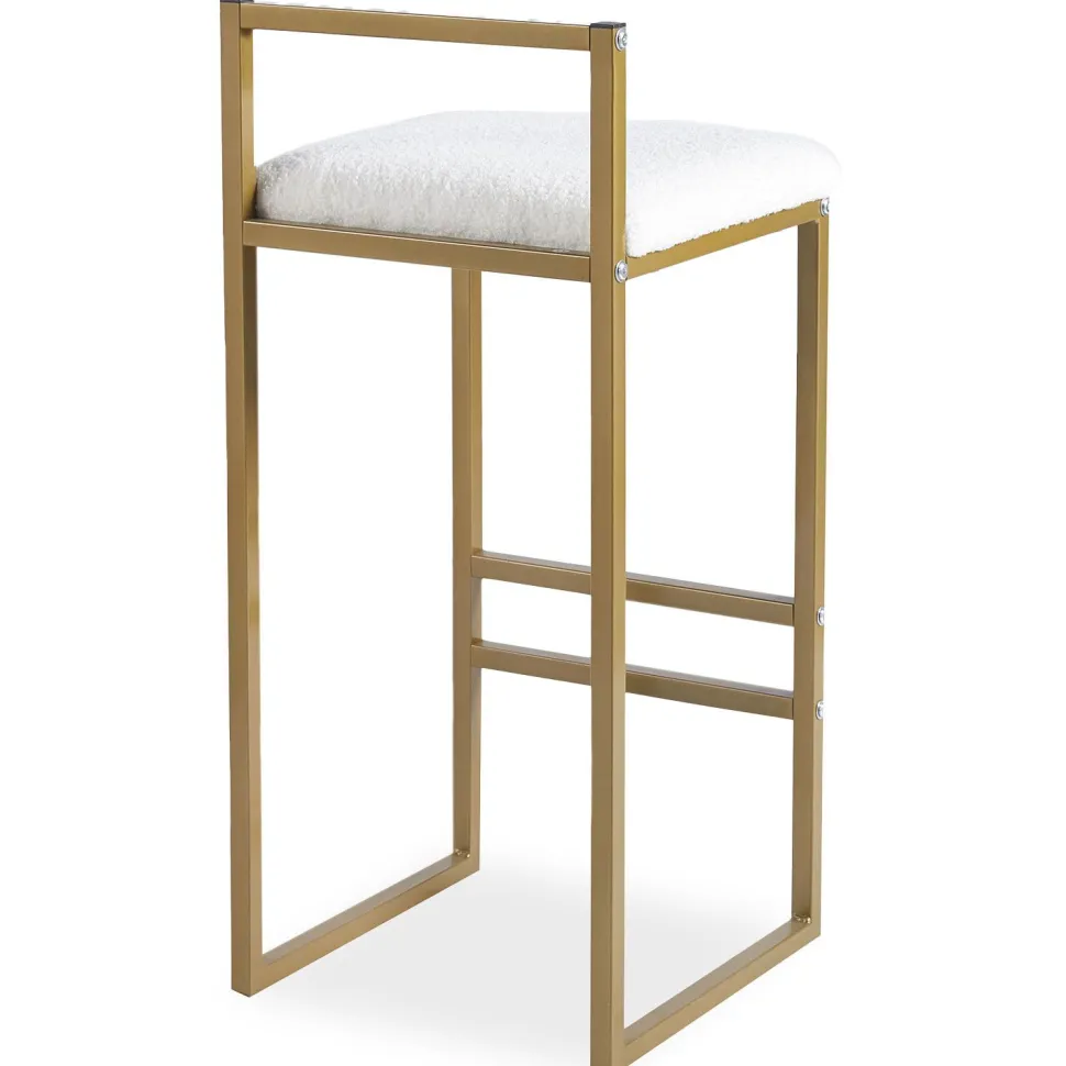 Tabouret de bar en métal Drakkar Or et Tissu bouclette Crème