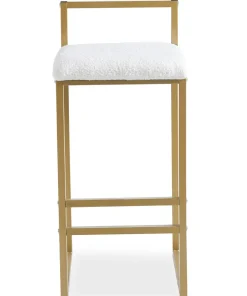 Tabouret de bar en métal Drakkar Or et Tissu bouclette Crème