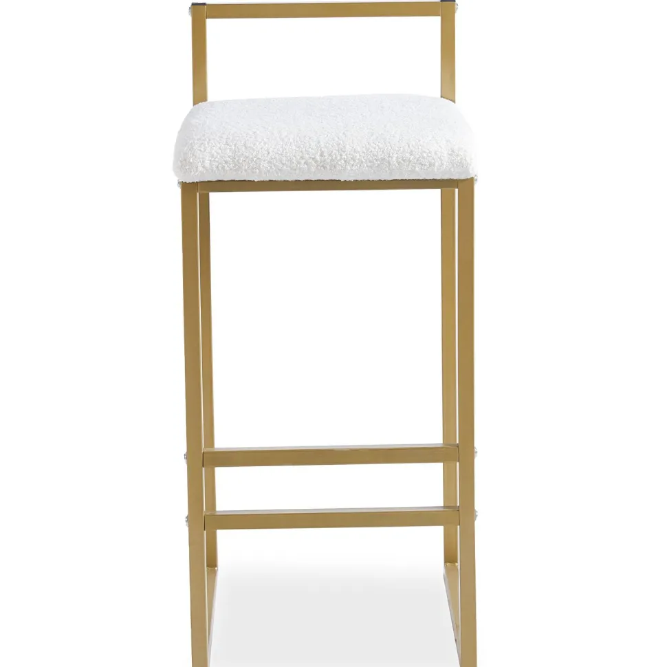Tabouret de bar en métal Drakkar Or et Tissu bouclette Crème