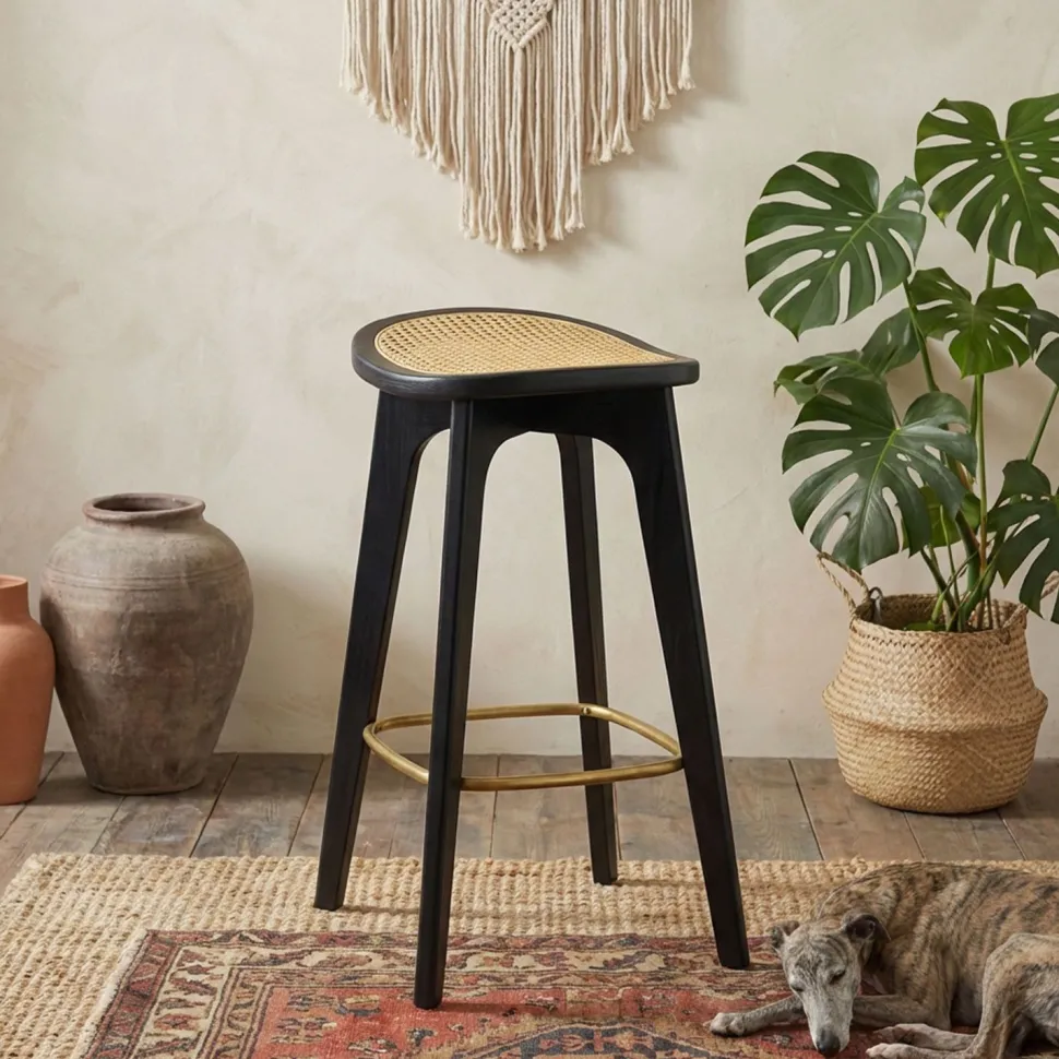 Tabouret de bar Yokori en cannage et Bambou Noir