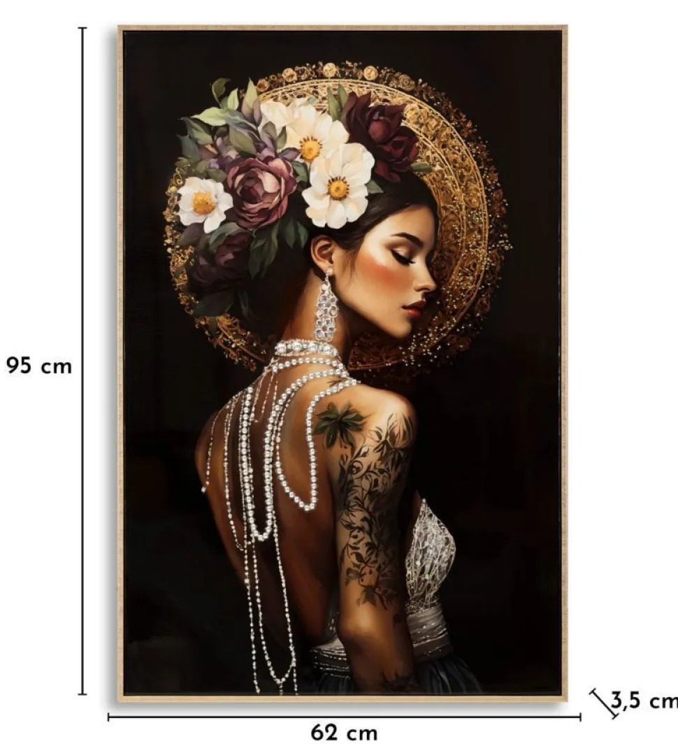 Toile décorative portrait féminin cadre orné couleurs intenses