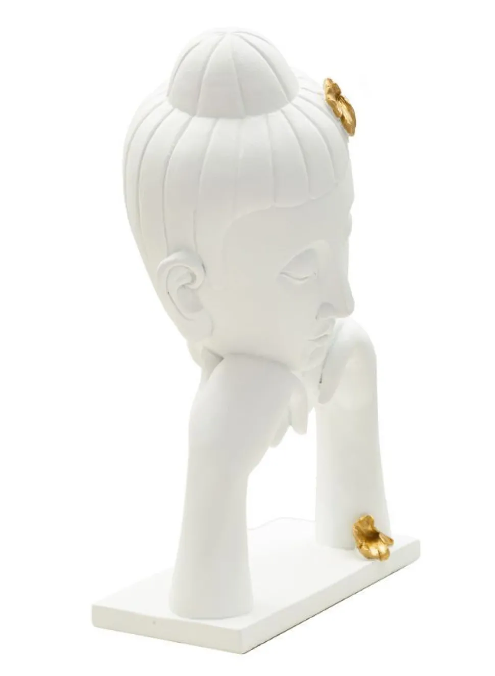 Tête de Bouddha décorative Polyrésine Blanc et Or