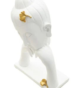 Tête de Bouddha décorative Polyrésine Blanc et Or