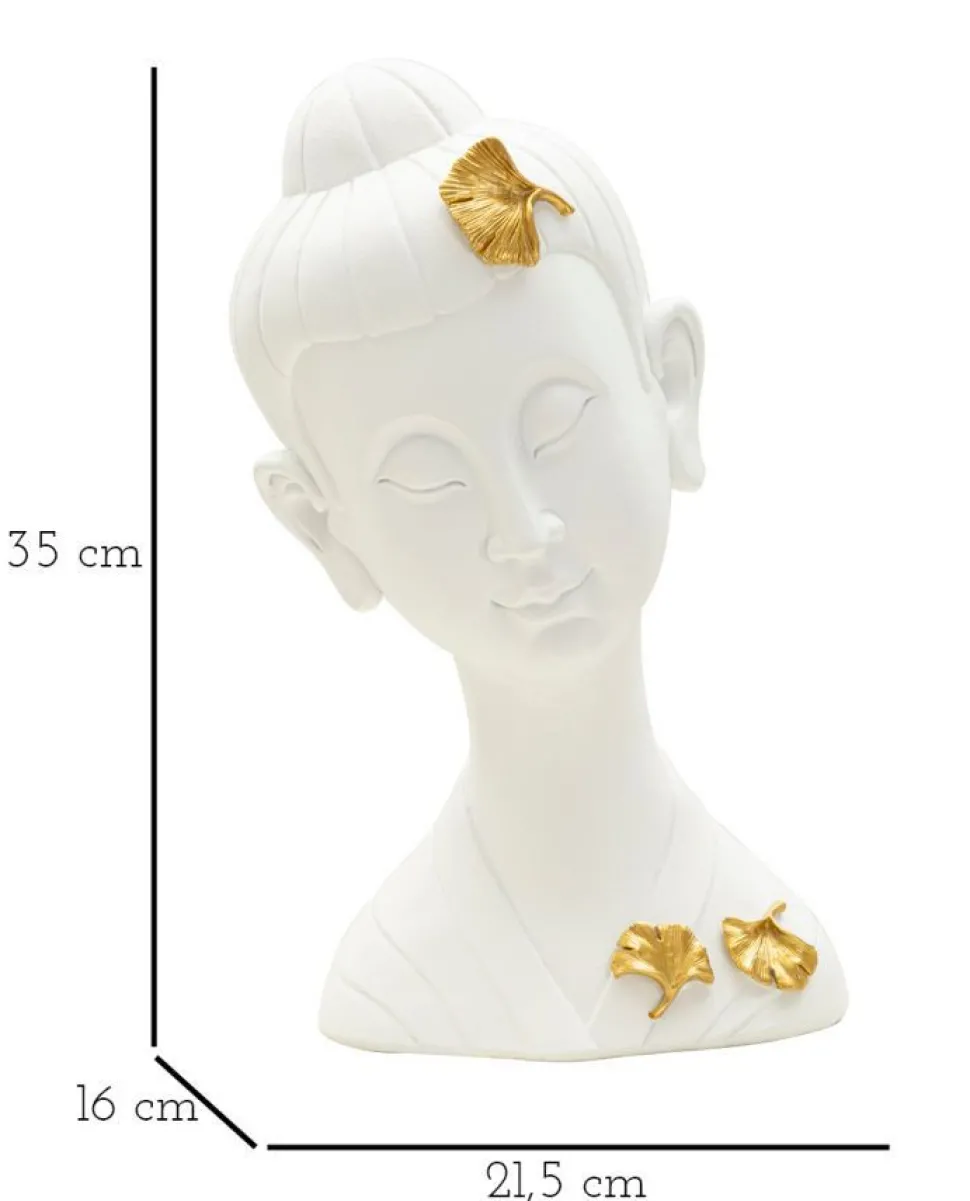 Tête de Bouddha en polyrésine blanche ornée de feuilles d'or