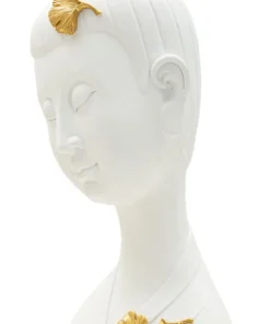 Tête de Bouddha en polyrésine blanche ornée de feuilles d'or