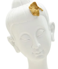 Tête de Bouddha en polyrésine blanche ornée de feuilles d'or