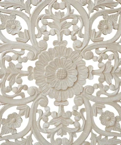 Tête de lit bois sculpté Serena 180cm Effet travertin Beige clair