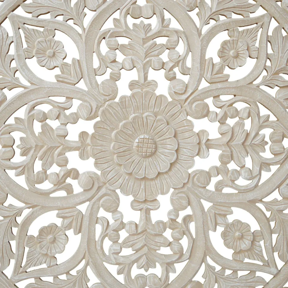 Tête de lit bois sculpté Serena 180cm Effet travertin Beige clair