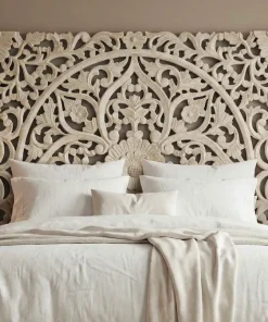 Tête de lit bois sculpté Serena 160cm Effet travertin Beige clair