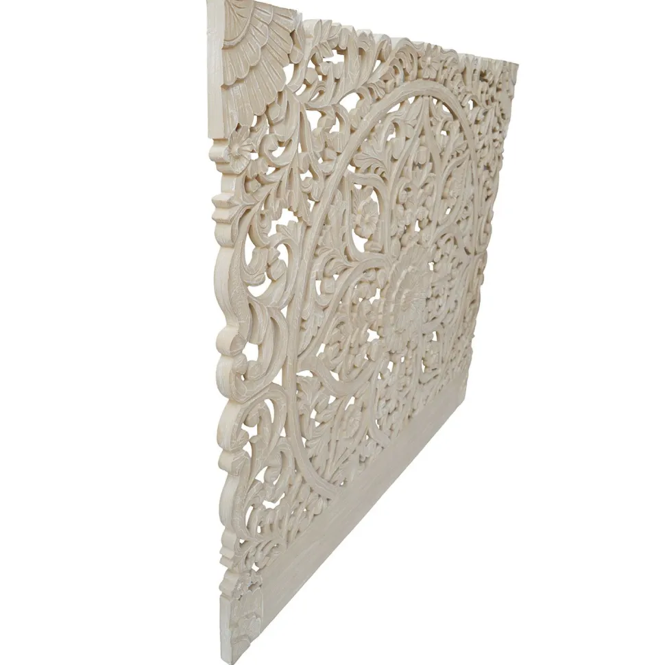 Tête de lit bois sculpté Serena 160cm Effet travertin Beige clair