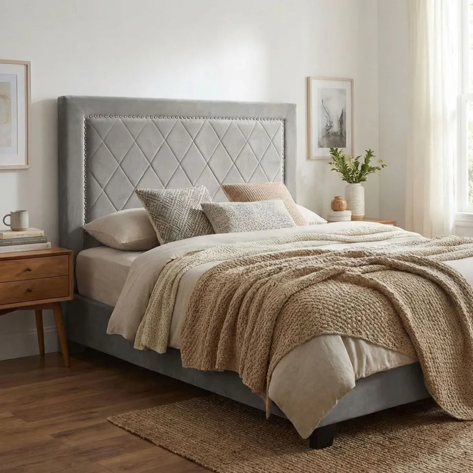 Tête de lit Meghan 140cm Velours Argent