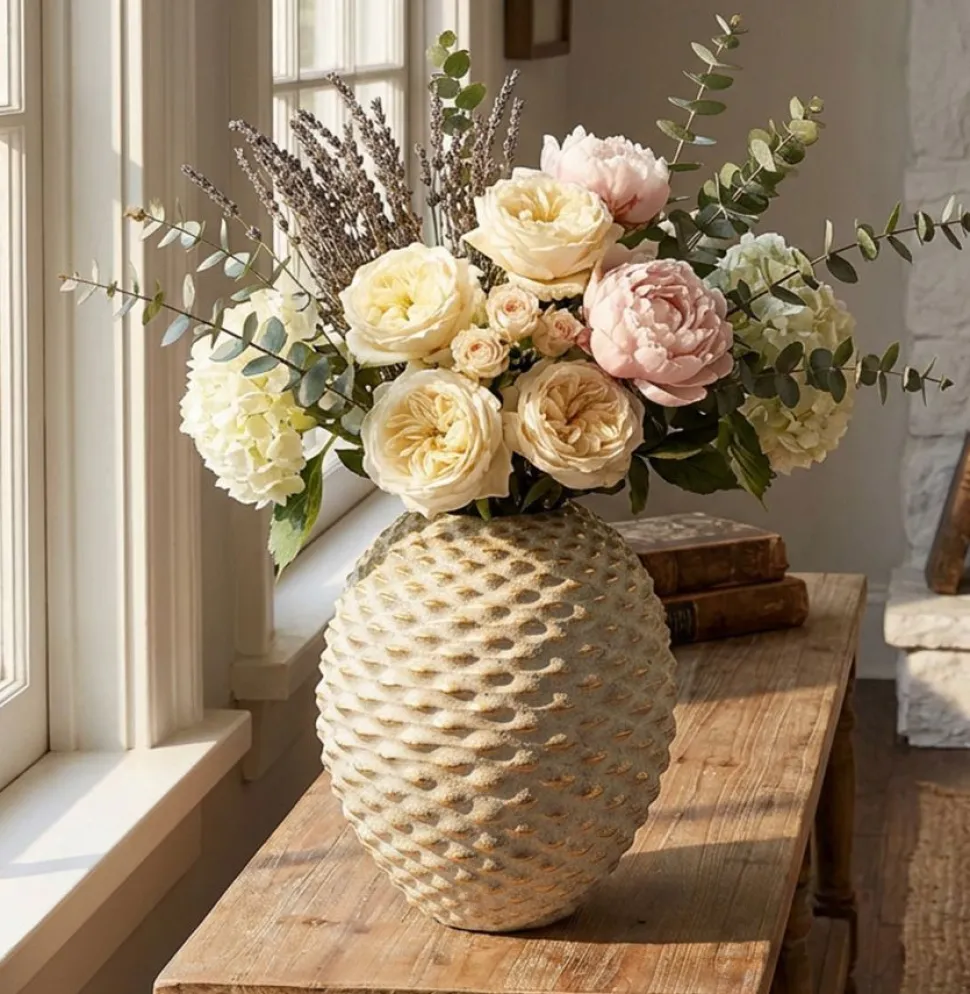 Vase boule Pépipas en céramique beige doré