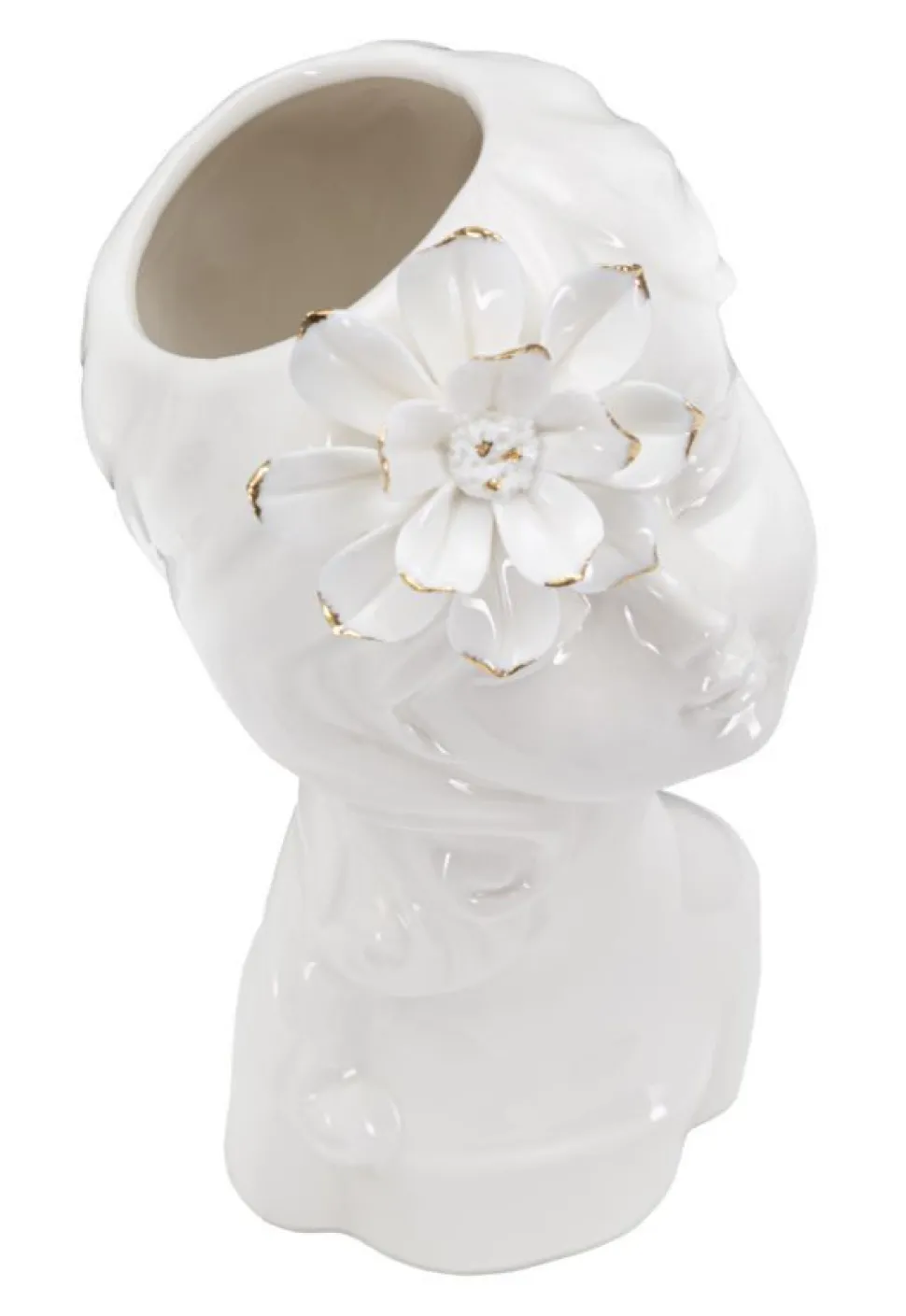 Vase buste féminin Céramique Blanc avec Fleur dorée