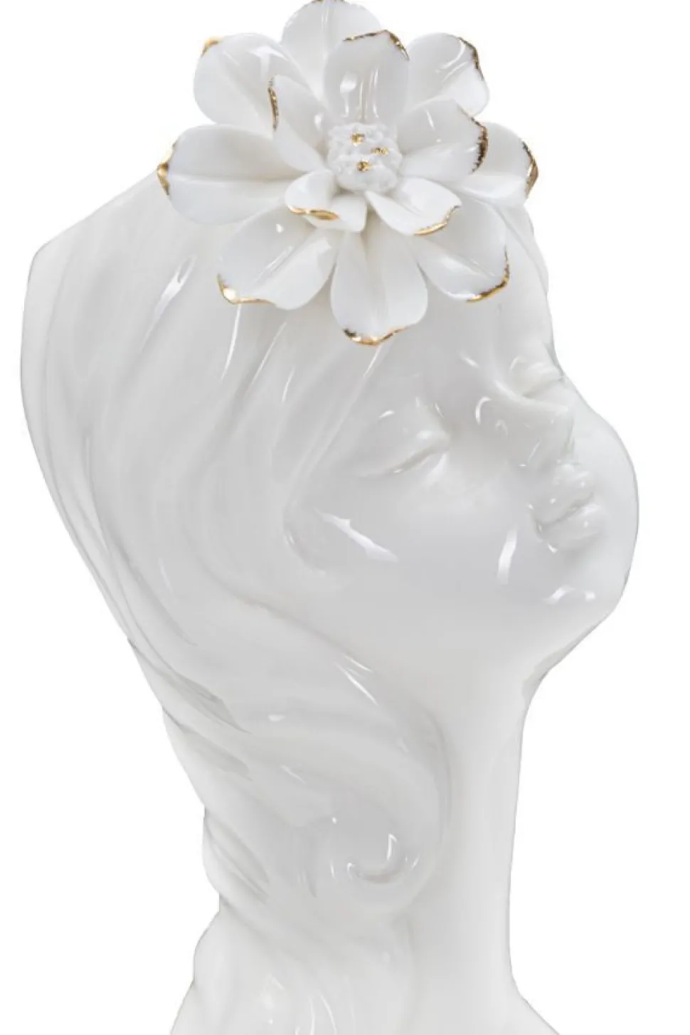 Vase buste féminin Céramique Blanc avec Fleur dorée