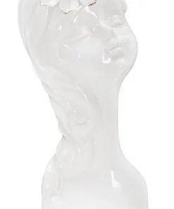 Vase buste féminin Céramique Blanc avec Fleur dorée