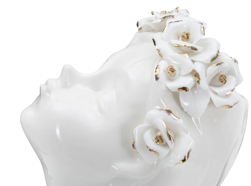 Vase buste jeune fille Porcelaine Blanc couronne de fleurs dorées