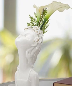 Vase buste jeune fille Porcelaine Blanc couronne de fleurs dorées