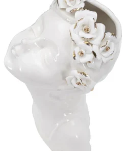 Vase buste jeune fille Porcelaine Blanc couronne de fleurs dorées