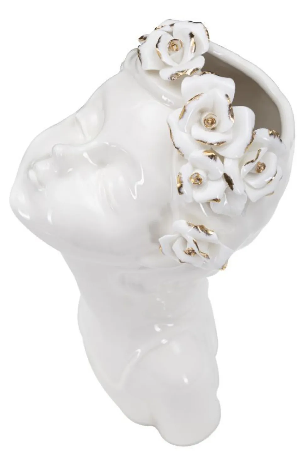 Vase buste jeune fille Porcelaine Blanc couronne de fleurs dorées