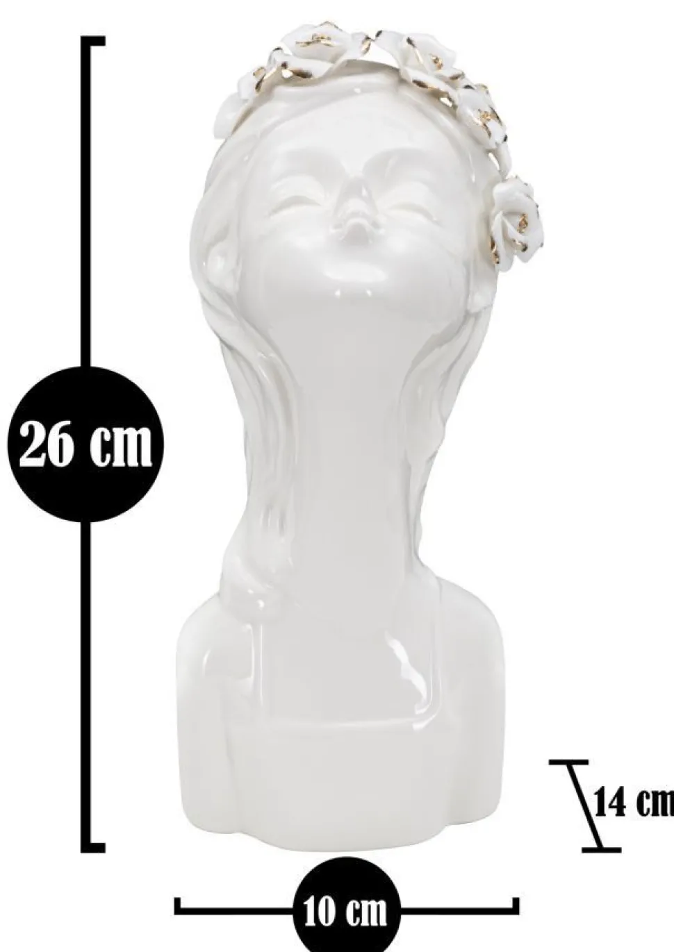 Vase buste jeune fille Porcelaine Blanc couronne de fleurs dorées