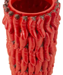 Vase Chili Polyrésine Rouge avec Motif Piments