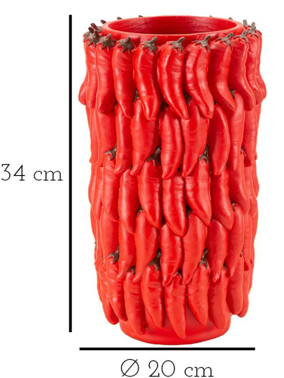 Vase Chili Polyrésine Rouge avec Motif Piments