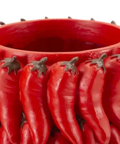 Vase Chili Polyrésine Rouge avec Motif Piments