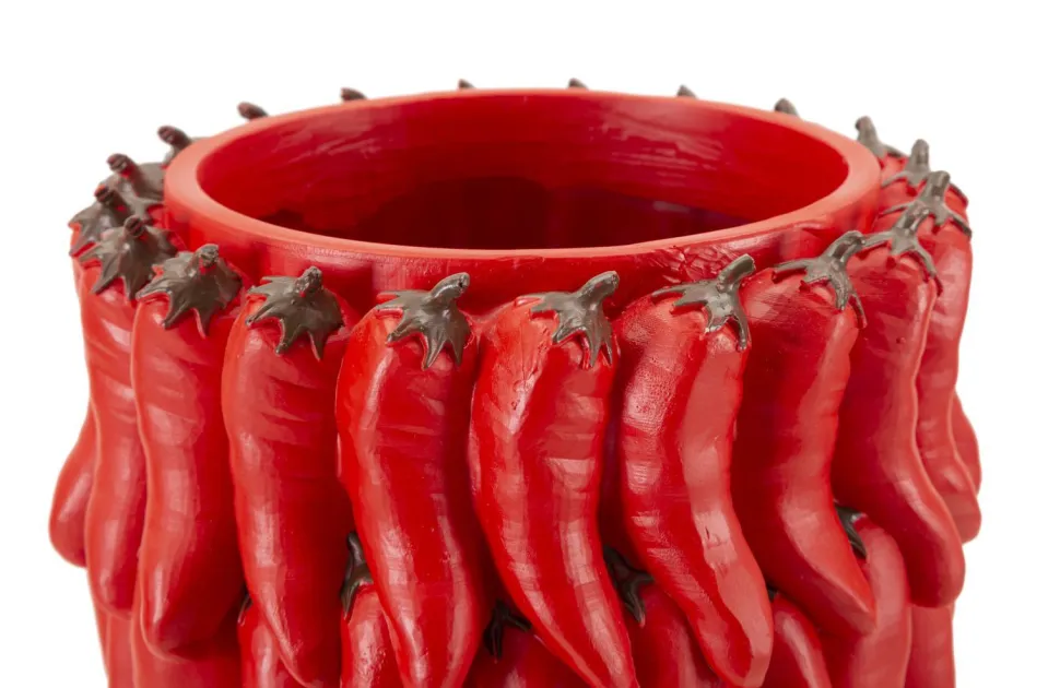 Vase Chili Polyrésine Rouge avec Motif Piments