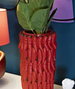 Vase Chili Polyrésine Rouge avec Motif Piments