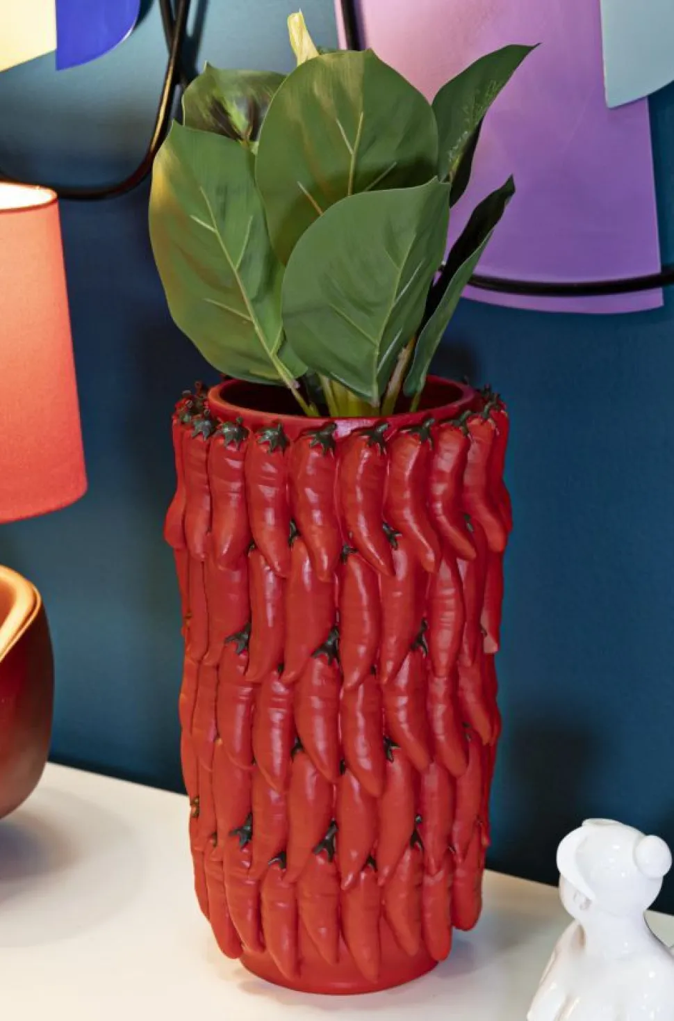 Vase Chili Polyrésine Rouge avec Motif Piments