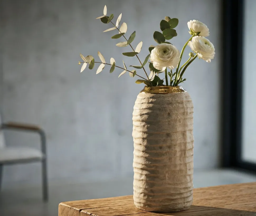 Vase compact finition mate intérieur doré