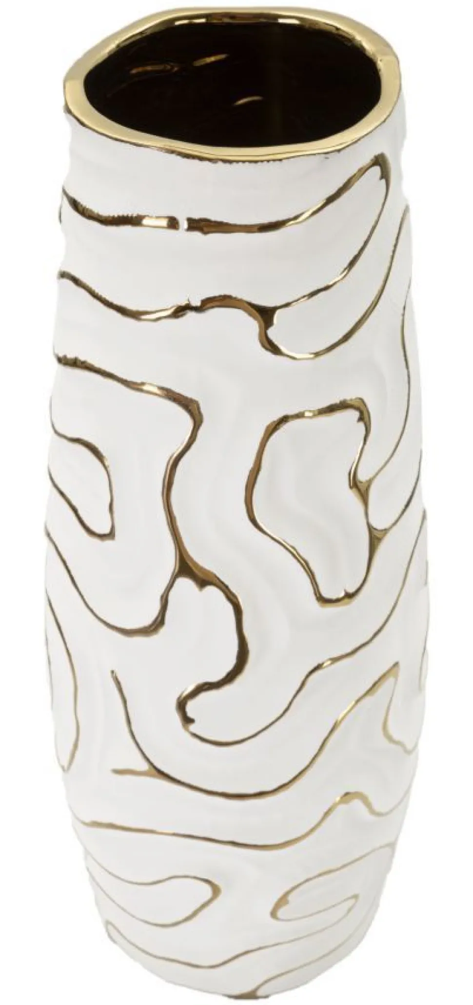 Vase céramique blanche décoré de lignes dorées