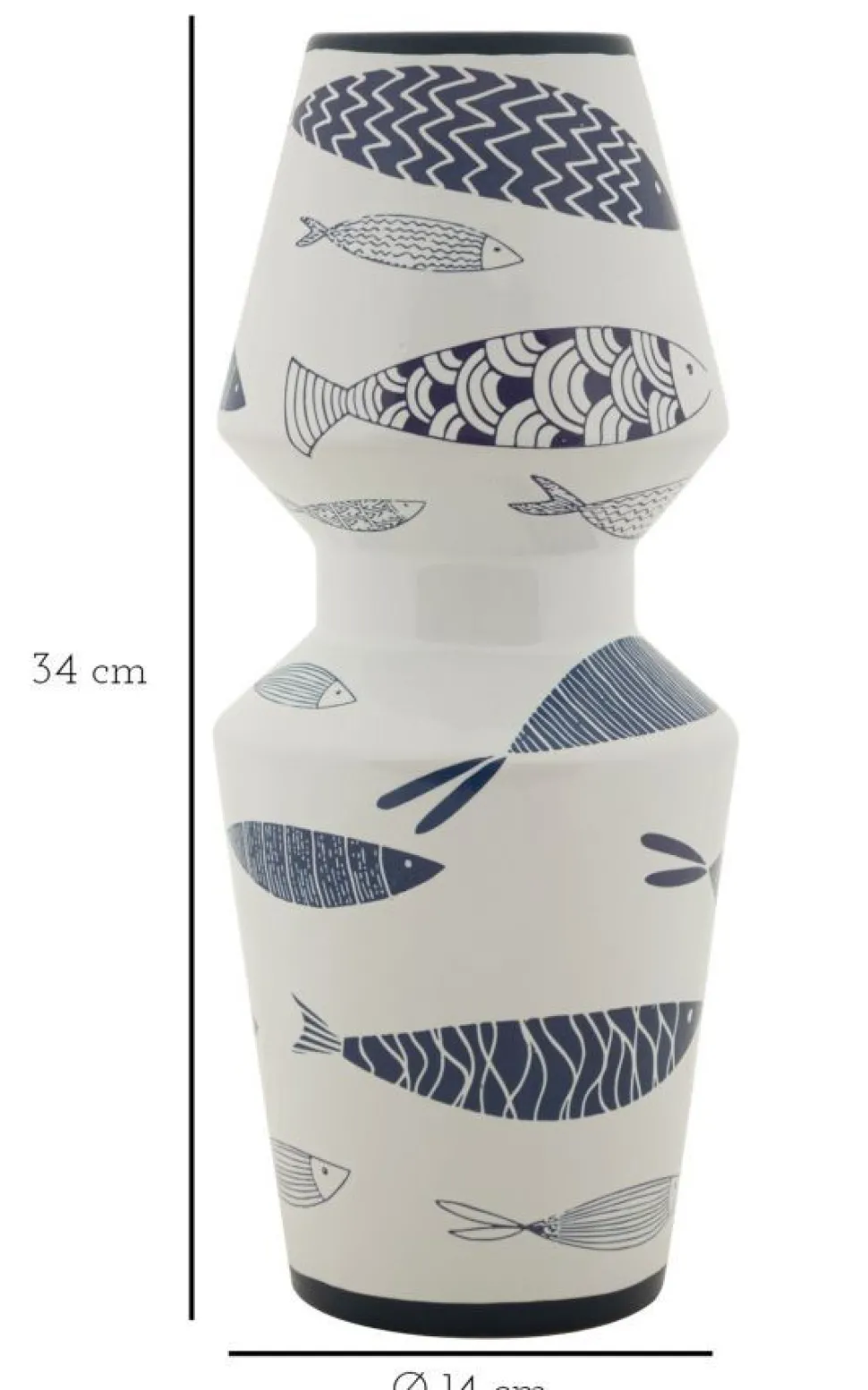 Vase céramique blanche décoré poissons motifs bleus