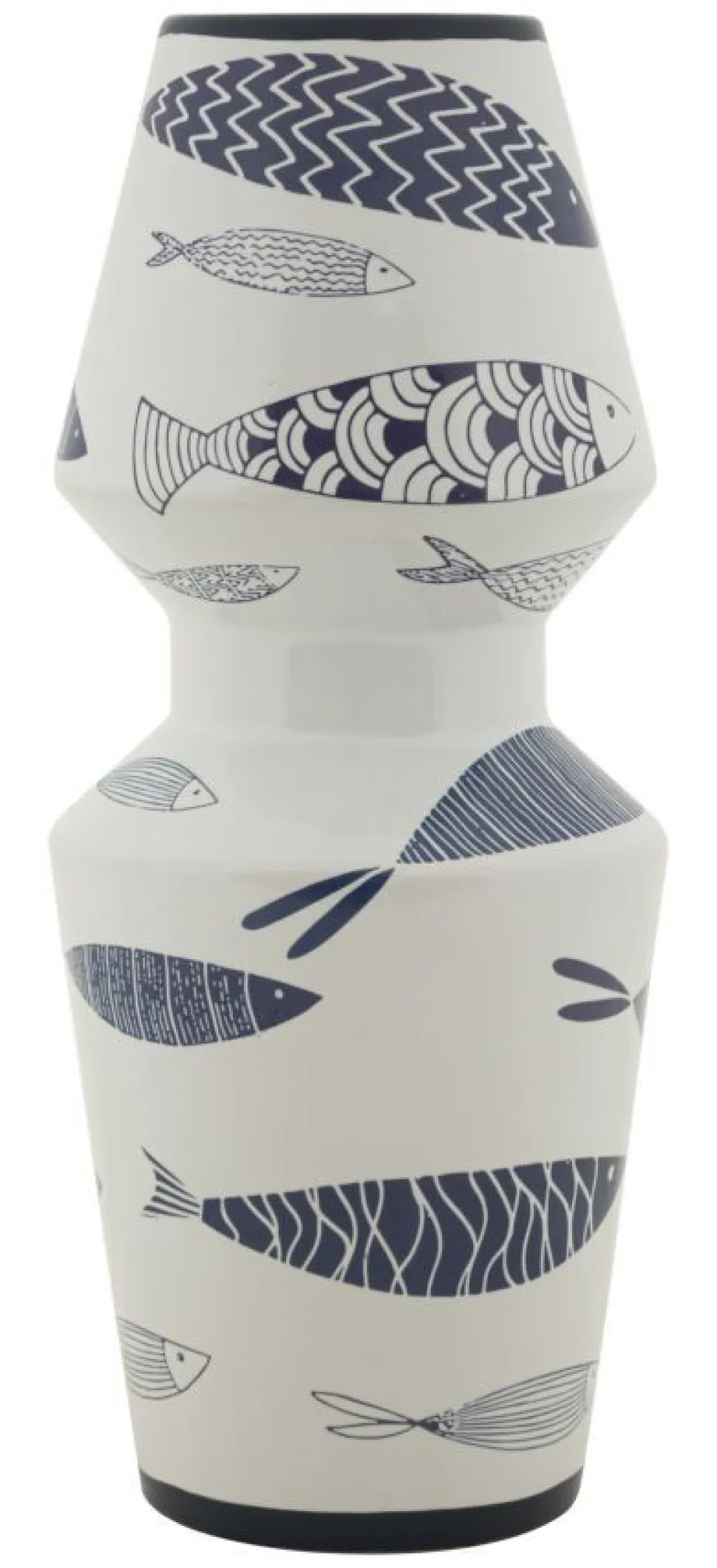 Vase céramique blanche décoré poissons motifs bleus