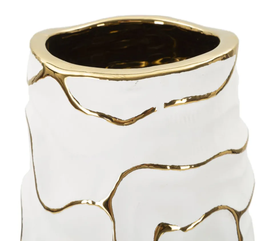 Vase céramique blanche lignes dorées