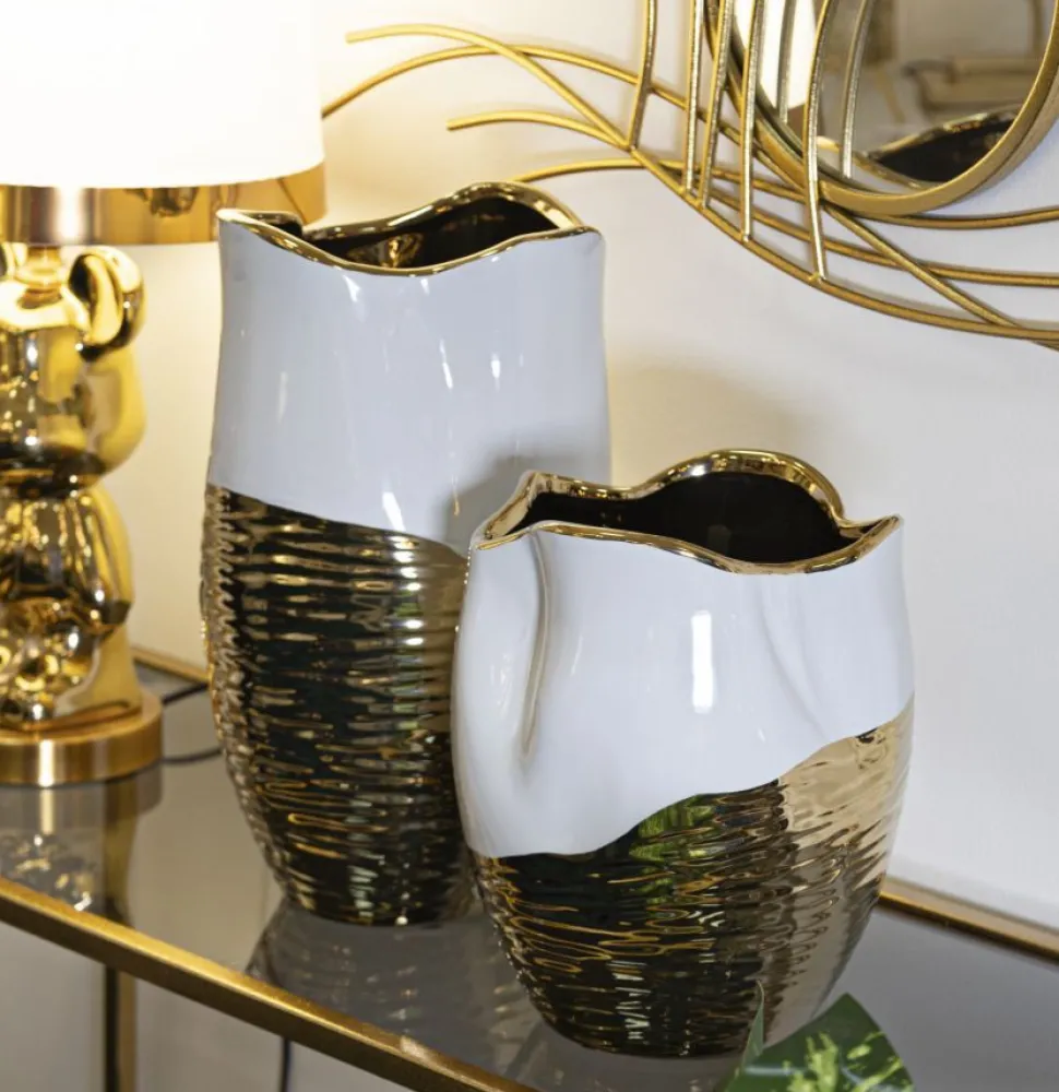 Vase céramique dorée