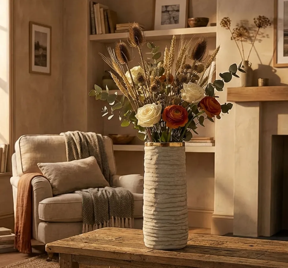 Vase cylindrique Lima finition naturelle intérieur doré