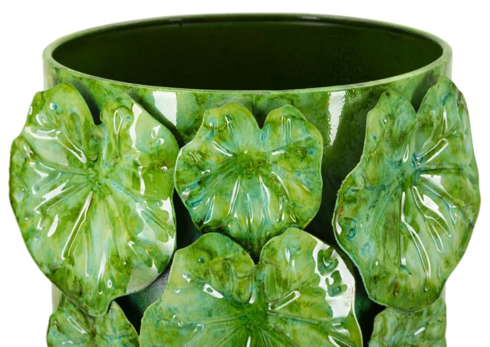 Vase déco en céramique verte décorée en relief