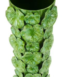 Vase déco en céramique verte décorée en relief