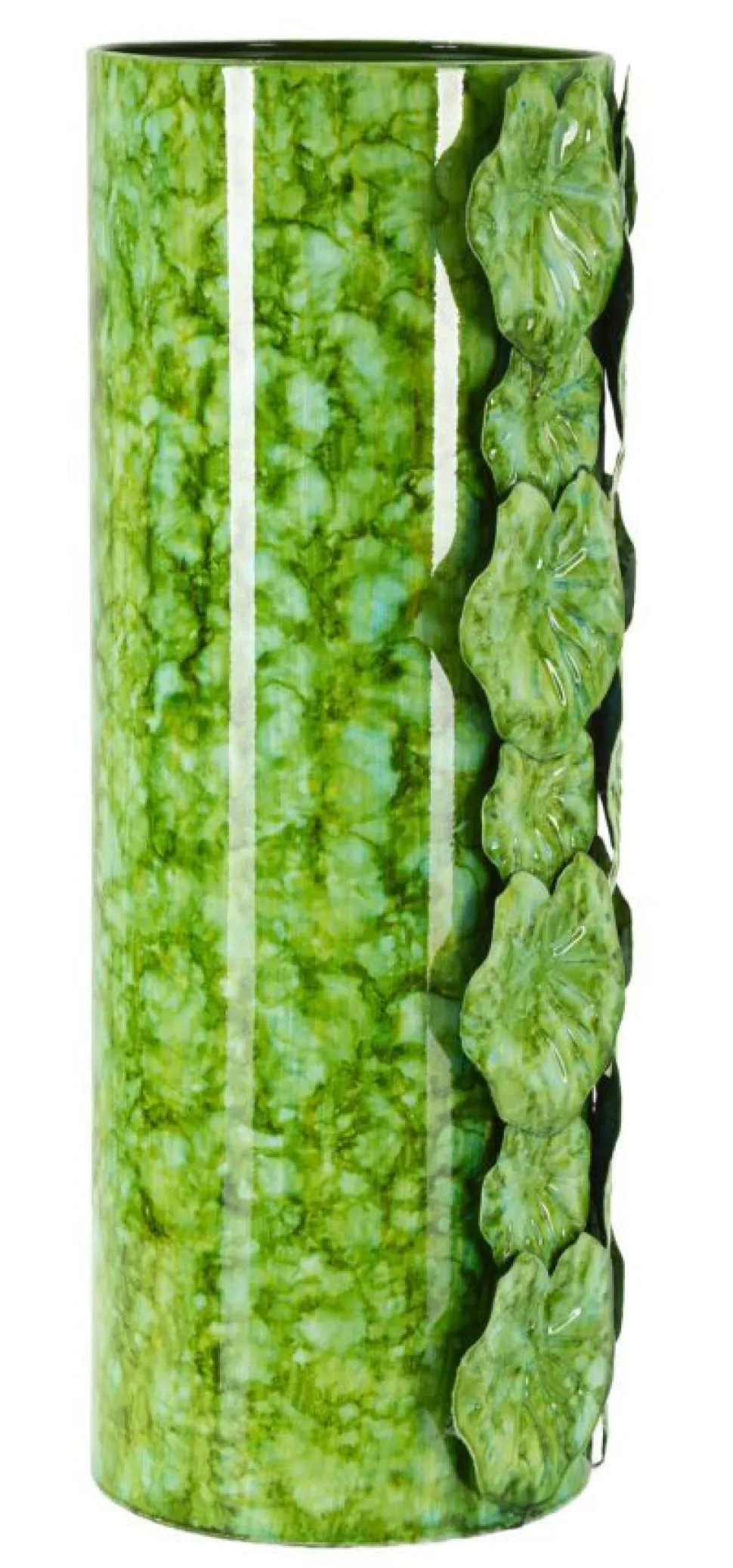 Vase déco en céramique verte décorée en relief