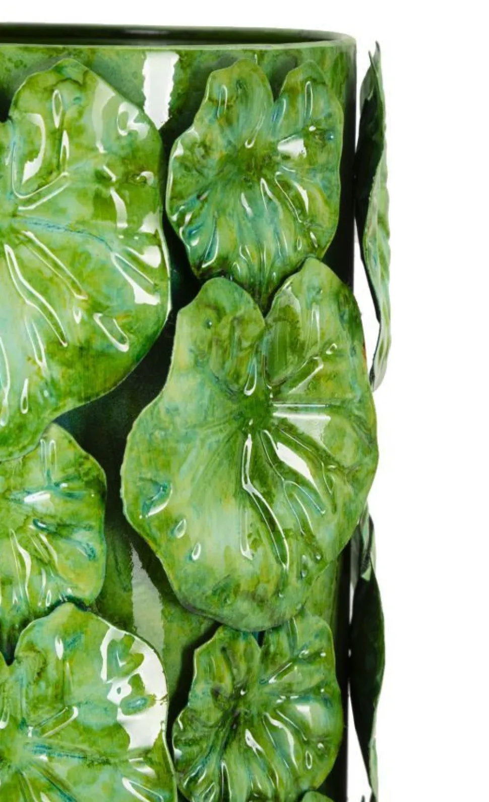 Vase déco en céramique verte décorée en relief