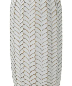 Vase décoratif motifs feuilles polyrésine Blanc et Or