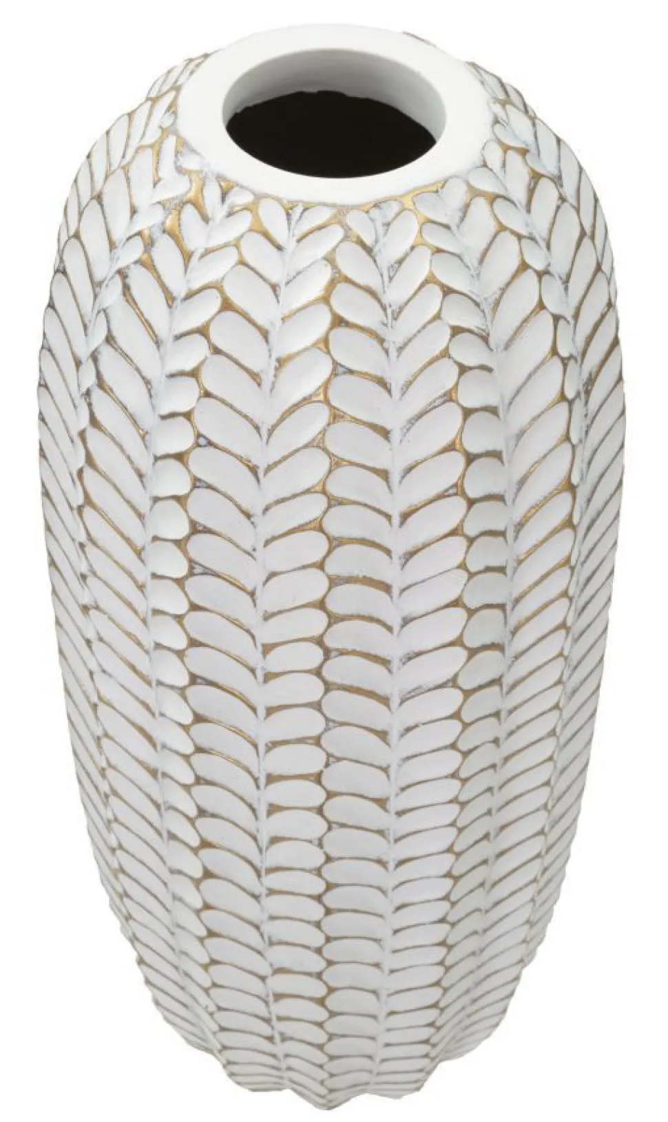 Vase décoratif motifs feuilles polyrésine Blanc et Or